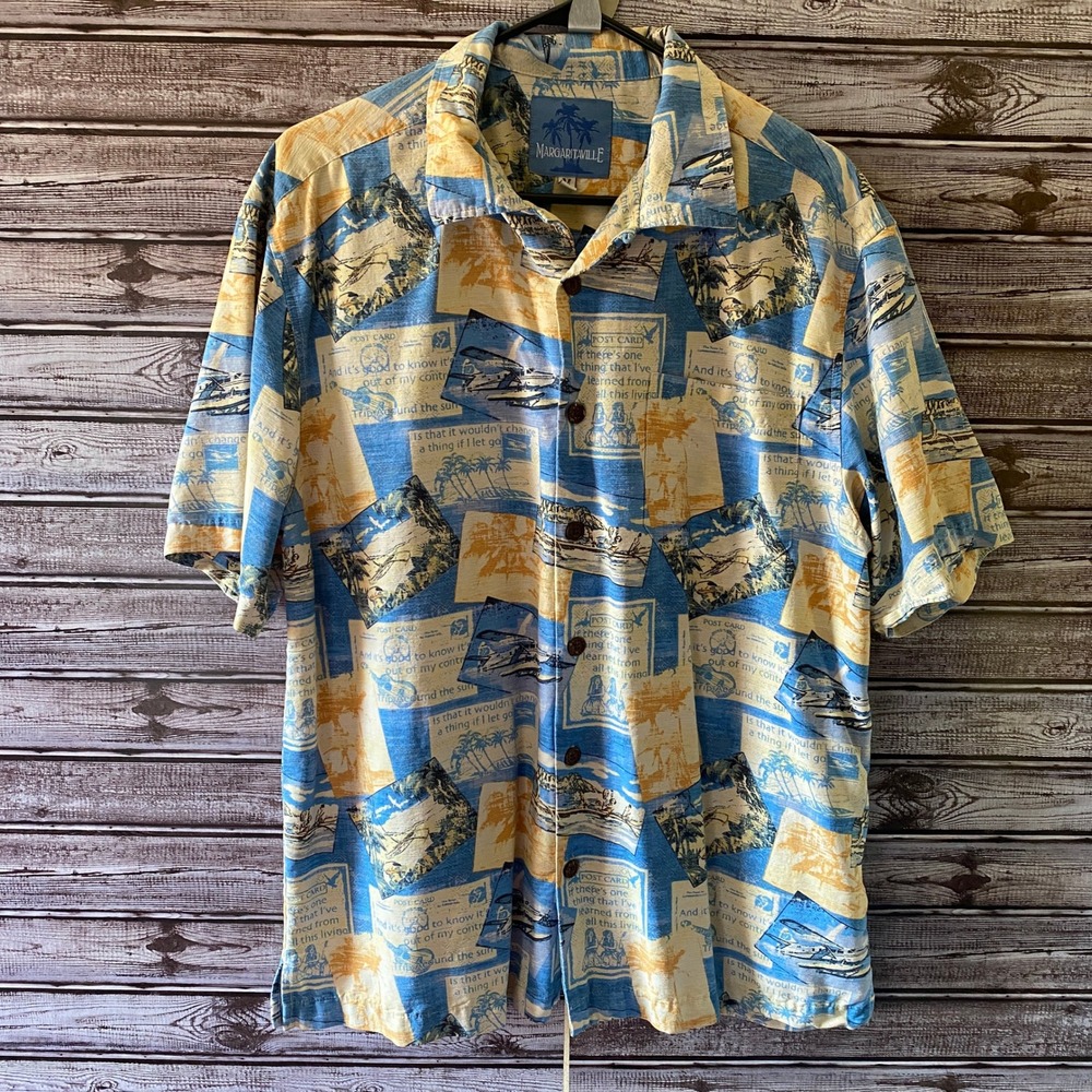Margaritaville Men's Short-Sleeved Button-Down Shirt Size M 100% Silk